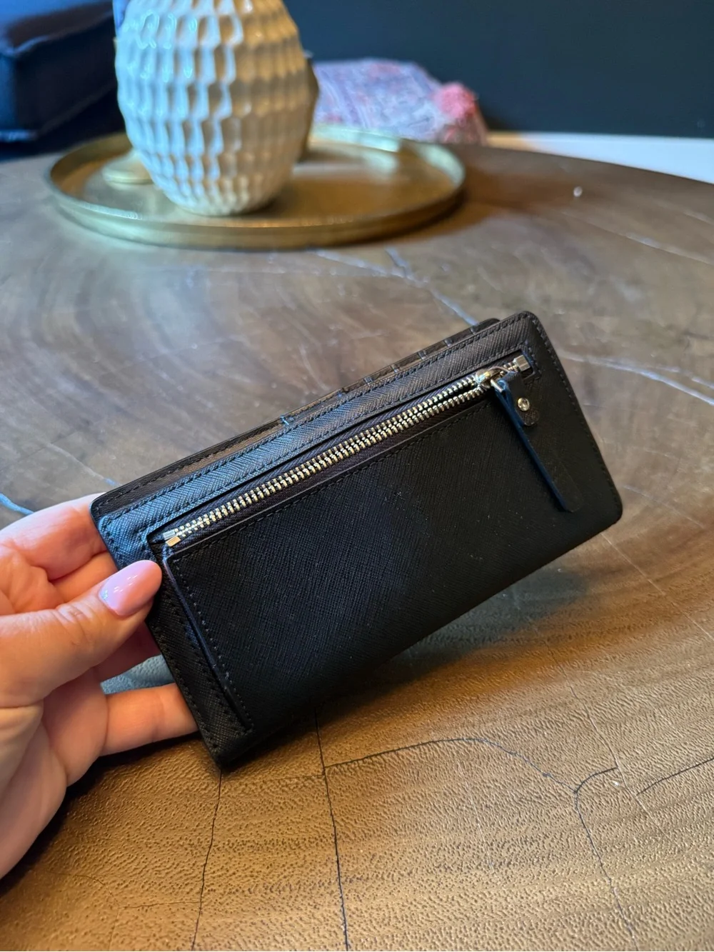 kate spade New York Black Saffiano Zip-Around Continental Wallet